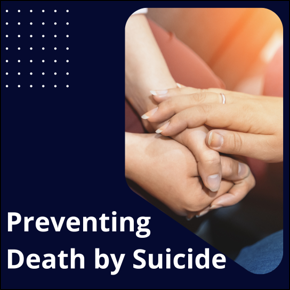Preventing Death by Suicide. Close up on hands; on individual places hand on top of other individual's hands in show of support. 